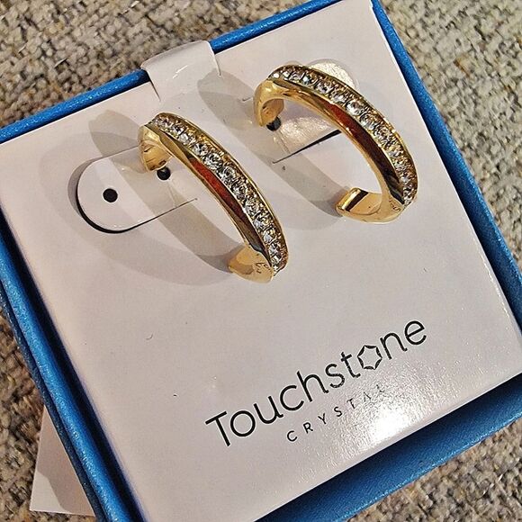 #Touchstone Crystal Channel Set Gold Hoop Earrings 0.75" #Gold Plated #NWT #NIB - Picture 1 of 8